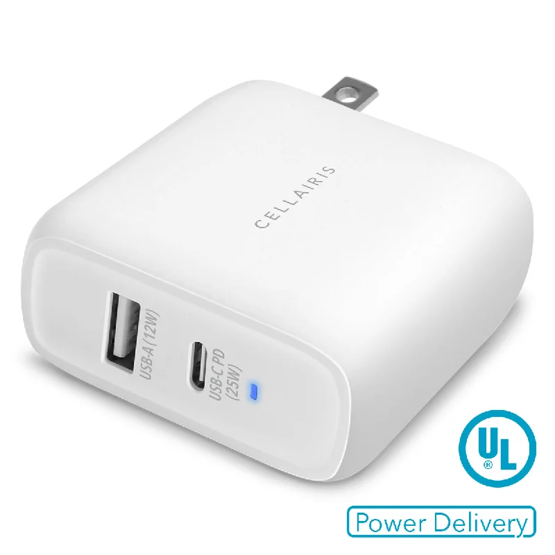 Wall Charger - Dual USB-A + USB-C 37W White Power