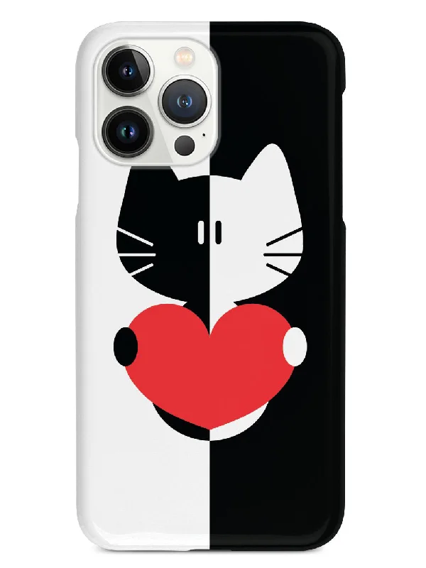 Black & White Cartoon Cat Heart - Black Case