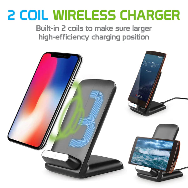 Wireless Charger #204 =  2 Coil Qi Wireless Charger (10Watt/2.1Amp), Wireless Charging Stand