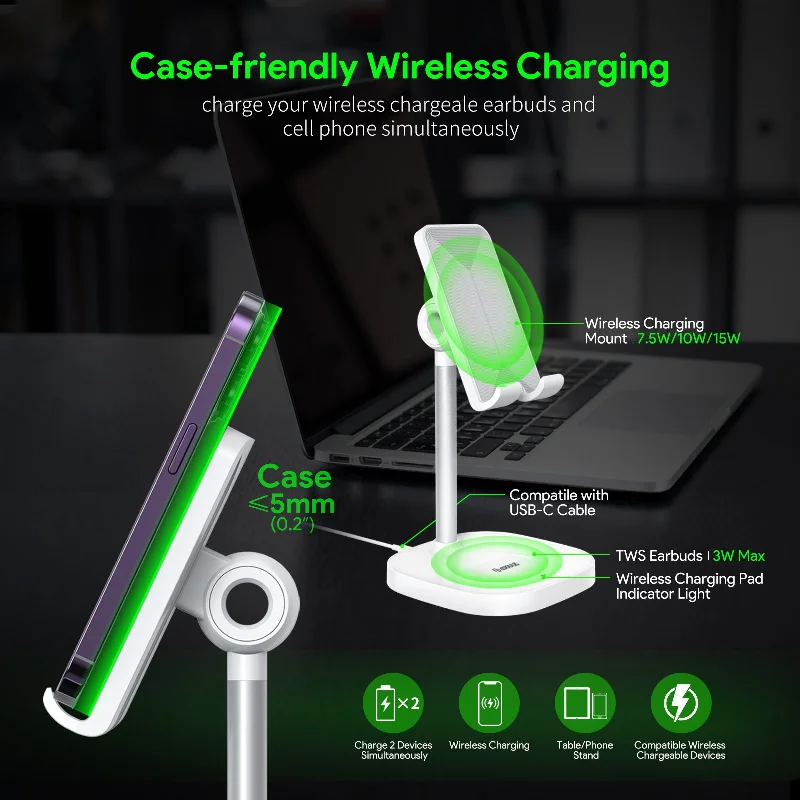 Wireless Charger #209 = 15W 2-in-1 Wireless Charging Stand