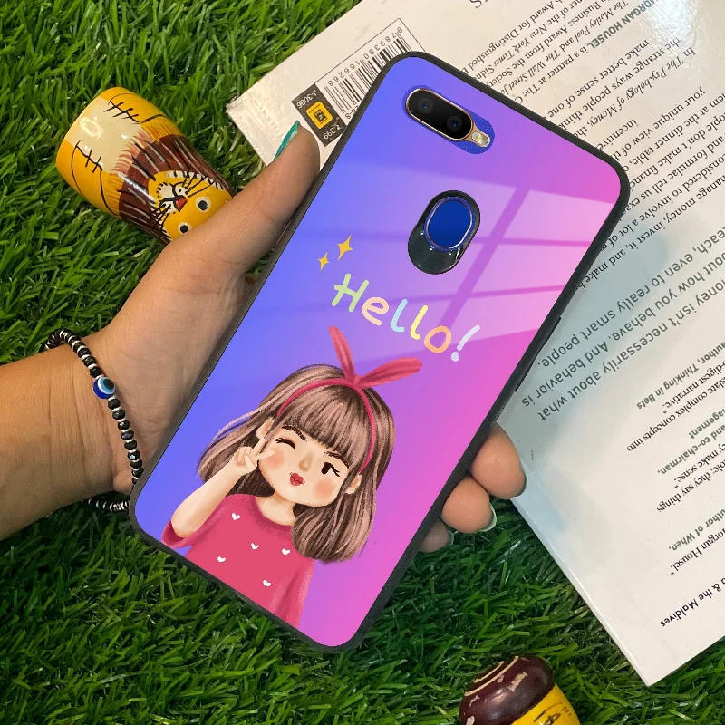 Cute Girl Hello Glass Case For Oppo