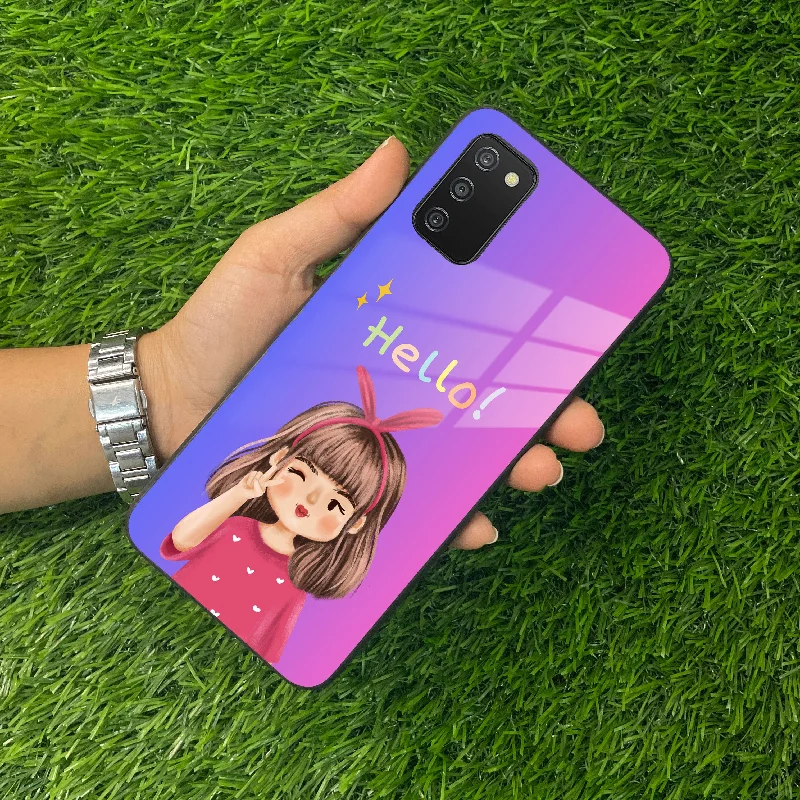 Cute Girl Hello Glass Case For Samsung