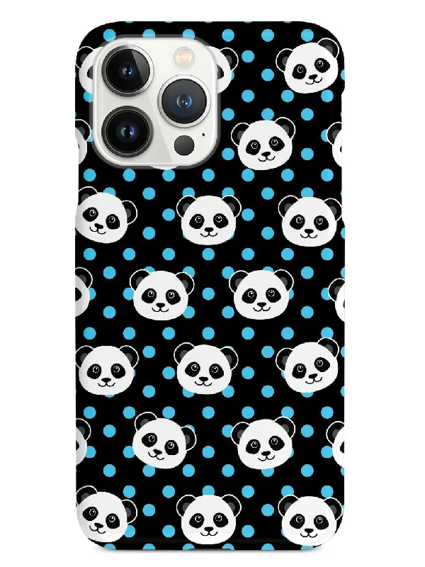 Cute Panda Pattern - Blue Polka Dots - Black Case