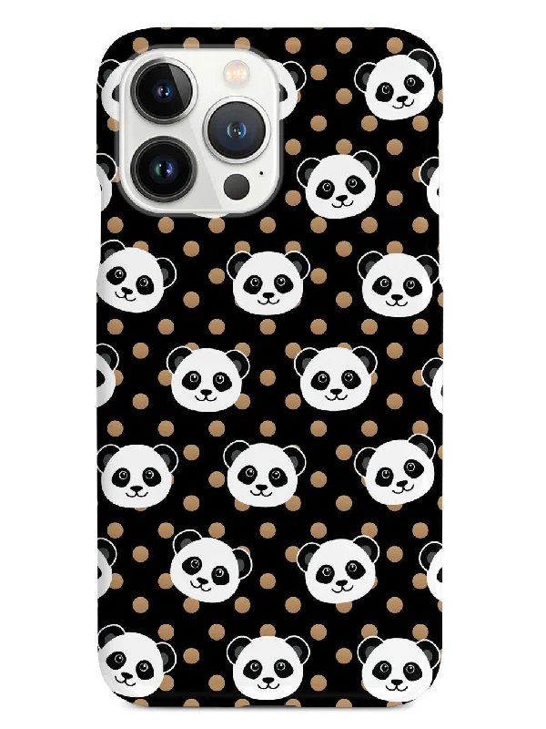 Cute Panda Pattern - Brown Polka Dots - Black Case