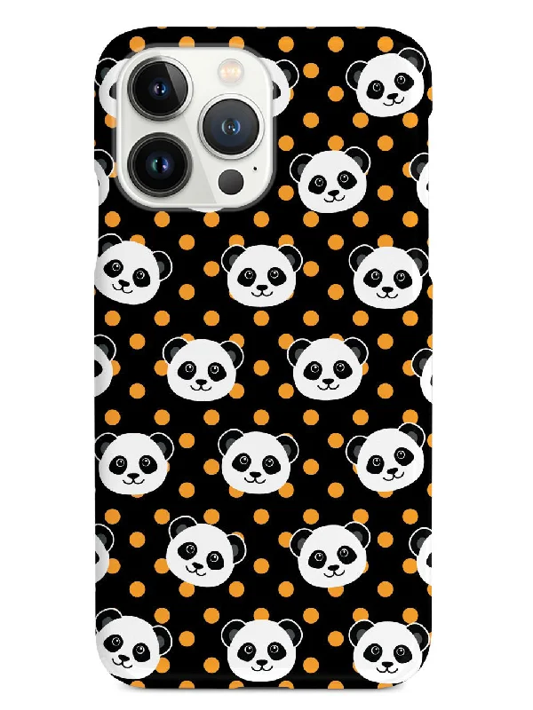 Cute Panda Pattern - Orange Polka Dots - Black Case