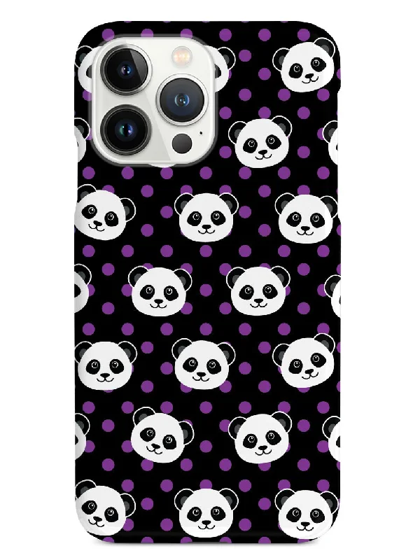 Cute Panda Pattern - Purple Polka Dots - Black Case