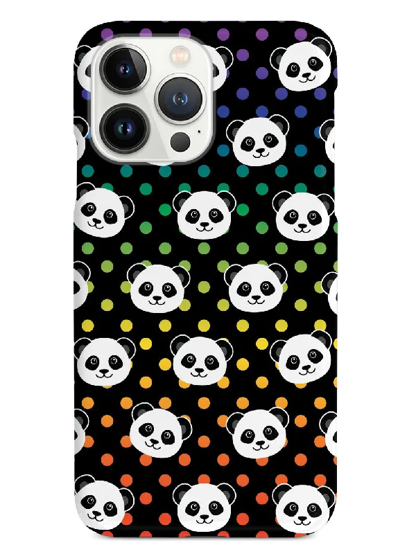 Cute Panda Pattern - Rainbow Polka Dots - Black Case