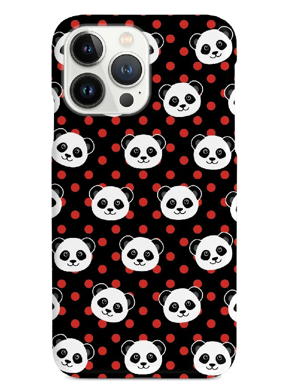 Cute Panda Pattern - Red Polka Dots - Black Case