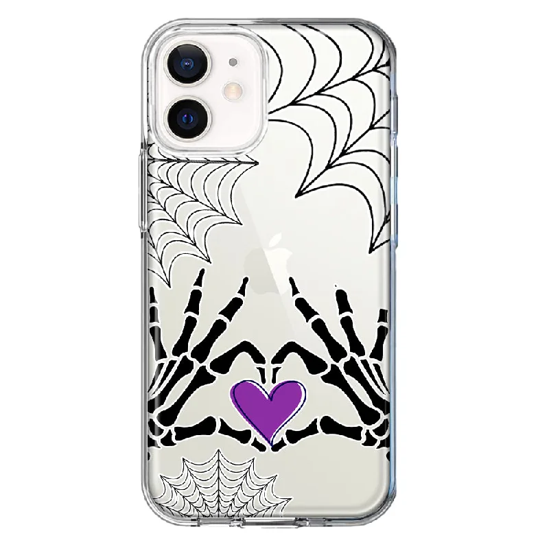 For Apple iPhone 11 Halloween Skeleton Heart Hands Spooky Spider Web Design Hybrid Protective Phone Case Cover