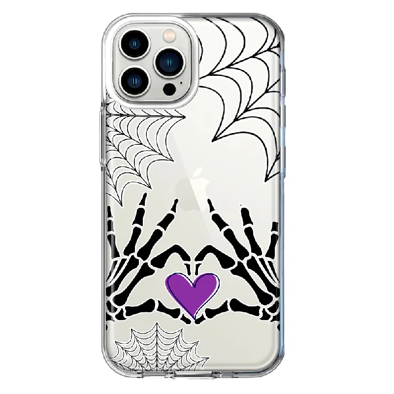 For Apple iPhone 11 Pro Halloween Skeleton Heart Hands Spooky Spider Web Design Hybrid Protective Phone Case Cover