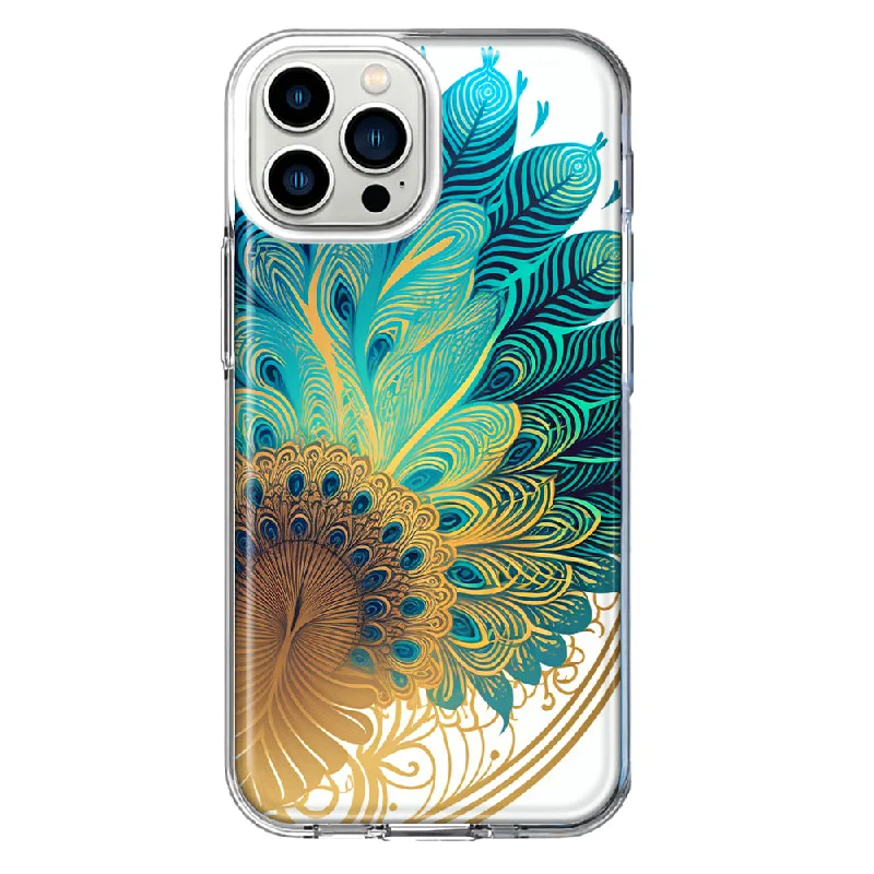 For Apple iPhone 11 Pro Mandala Geometry Abstract Peacock Feather Pattern Design Hybrid Protective Phone Case Cover