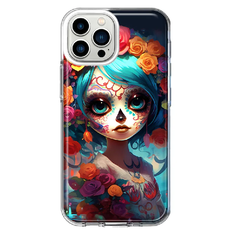 For Apple iPhone 11 Pro Max Halloween Spooky Colorful Day of the Dead Skull Girl Design Hybrid Protective Phone Case Cover