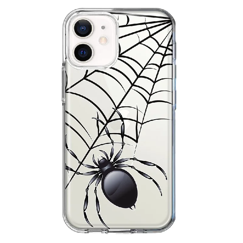 For Apple iPhone 12 Creepy Black Spider Web Halloween Horror Spooky Design Hybrid Protective Phone Case Cover