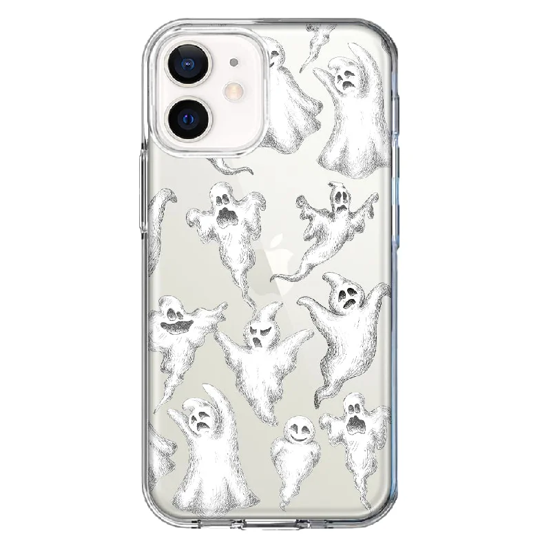 For Apple iPhone 12 Mini Cute Halloween Spooky Floating Ghosts Horror Scary Design Hybrid Protective Phone Case Cover