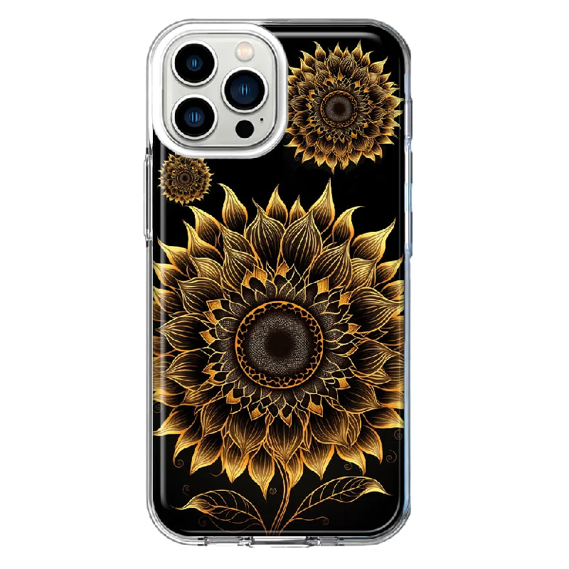 For Apple iPhone 12 Pro Max Mandala Geometry Abstract Sunflowers Pattern Design Hybrid Protective Phone Case Cover