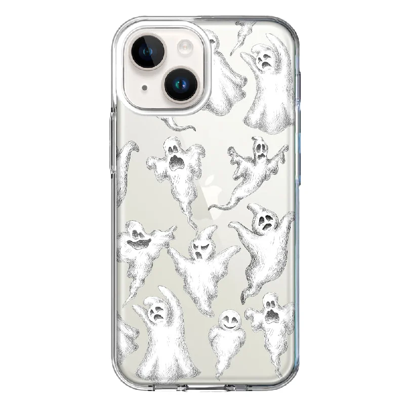 For Apple iPhone 13 Mini Cute Halloween Spooky Floating Ghosts Horror Scary Design Hybrid Protective Phone Case Cover