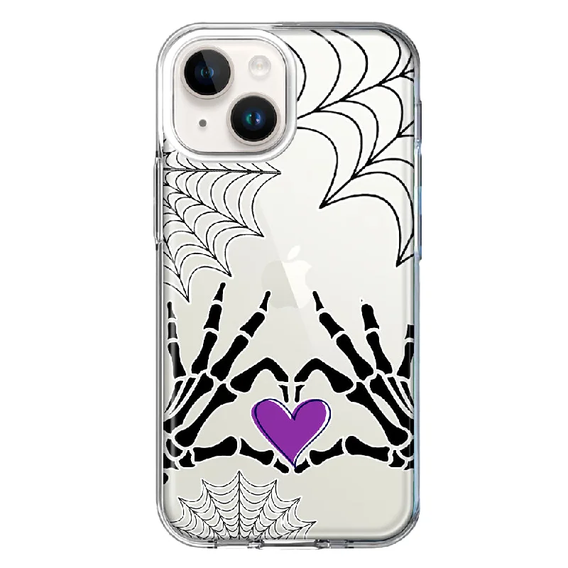 For Apple iPhone 14 Halloween Skeleton Heart Hands Spooky Spider Web Design Hybrid Protective Phone Case Cover