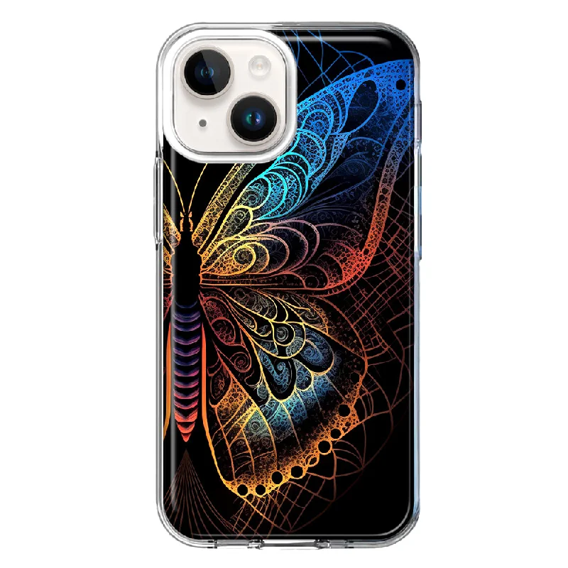 For Apple iPhone 14 Mandala Geometry Abstract Butterfly Pattern Design Hybrid Protective Phone Case Cover