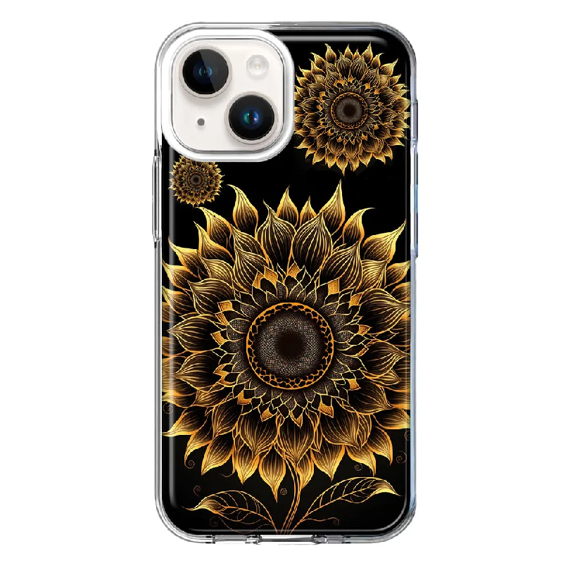 For Apple iPhone 14 Plus Mandala Geometry Abstract Sunflowers Pattern Design Hybrid Protective Phone Case Cover