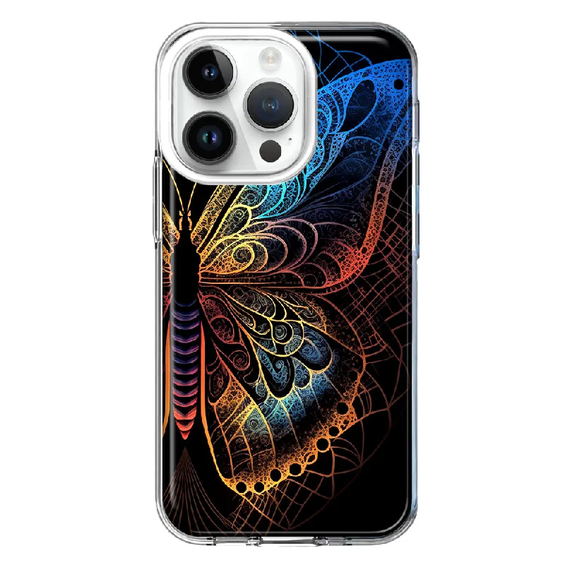 For Apple iPhone 14 Pro Mandala Geometry Abstract Butterfly Pattern Design Hybrid Protective Phone Case Cover