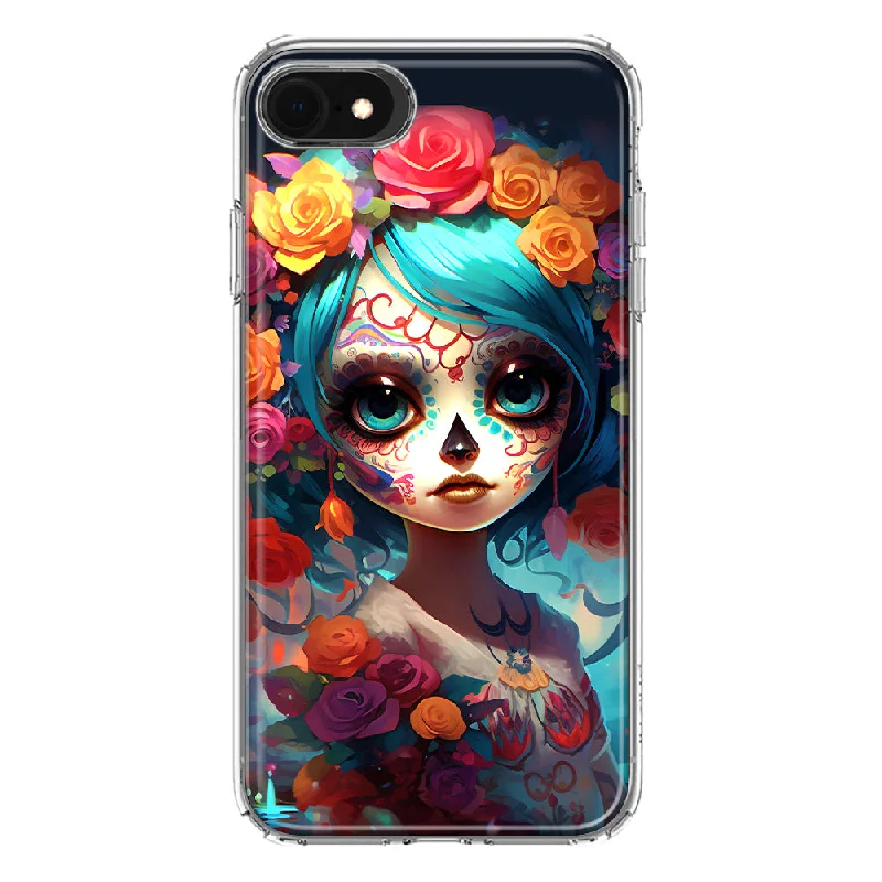 For Apple iPhone 6/7/8/SE 2020/SE 3 2022 Halloween Spooky Colorful Day of the Dead Skull Girl Design Hybrid Protective Phone Case Cover