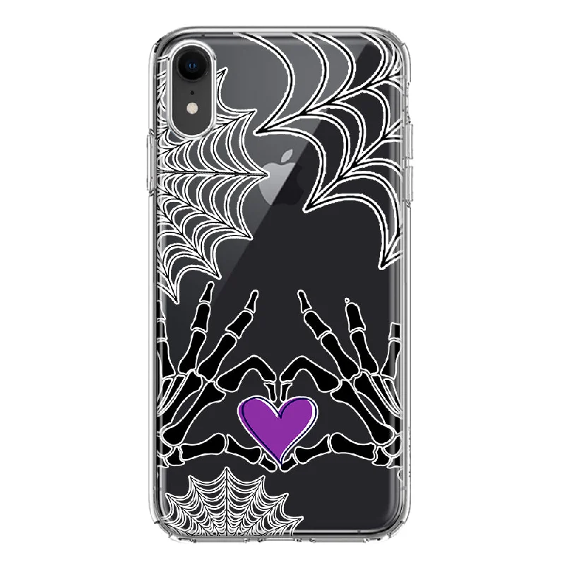 For Apple iPhone XR Halloween Skeleton Heart Hands Spooky Spider Web Design Hybrid Protective Phone Case Cover