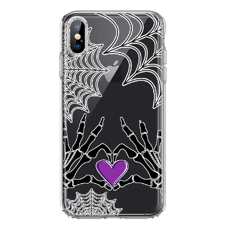 For Apple iPhone XS/X Halloween Skeleton Heart Hands Spooky Spider Web Design Hybrid Protective Phone Case Cover