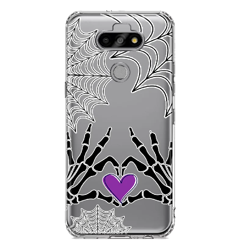 For LG Aristo 5/Phoenix 5/Risio 4 Halloween Skeleton Heart Hands Spooky Spider Web Design Hybrid Protective Phone Case Cover