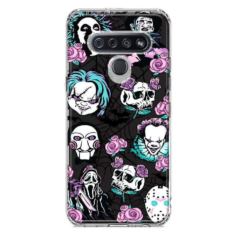 For LG K51 Halloween Skeleton Heart Hands Spooky Spider Web Design Hybrid Protective Phone Case Cover