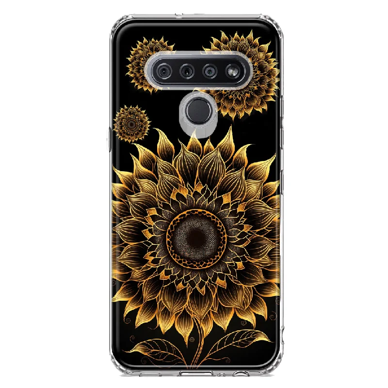 For LG K51 Mandala Geometry Abstract Sunflowers Pattern Design Hybrid Protective Phone Case Cover