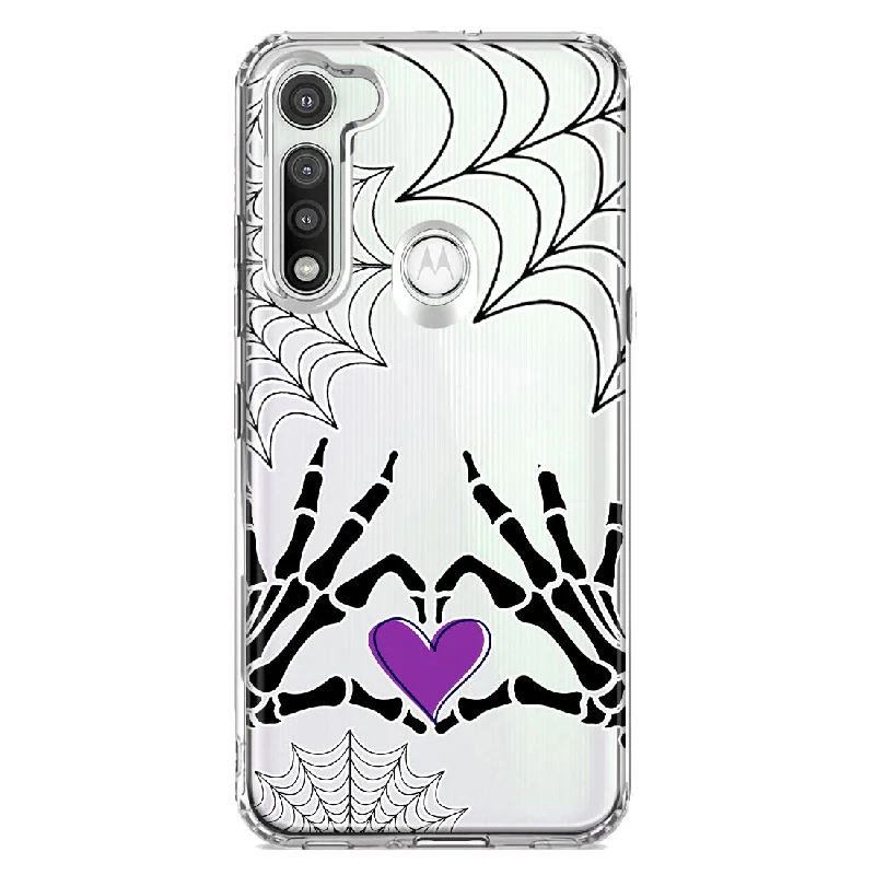 For Motorola Moto G Fast Halloween Skeleton Heart Hands Spooky Spider Web Design Hybrid Protective Phone Case Cover