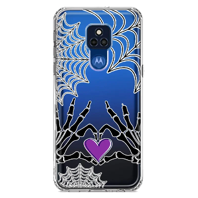 For Motorola Moto G Play 2021 Halloween Skeleton Heart Hands Spooky Spider Web Design Hybrid Protective Phone Case Cover