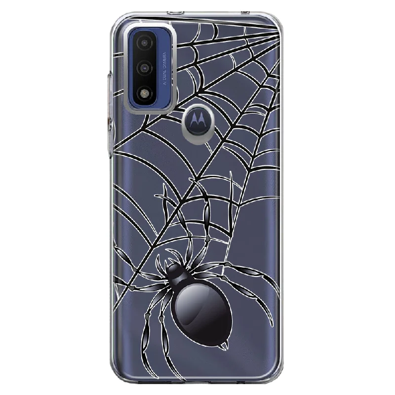 For Motorola Moto G Play 2023 Creepy Black Spider Web Halloween Horror Spooky Design Hybrid Protective Phone Case Cover