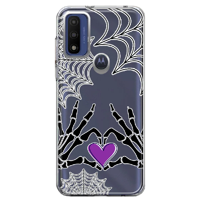 For Motorola Moto G Play 2023 Halloween Skeleton Heart Hands Spooky Spider Web Design Hybrid Protective Phone Case Cover