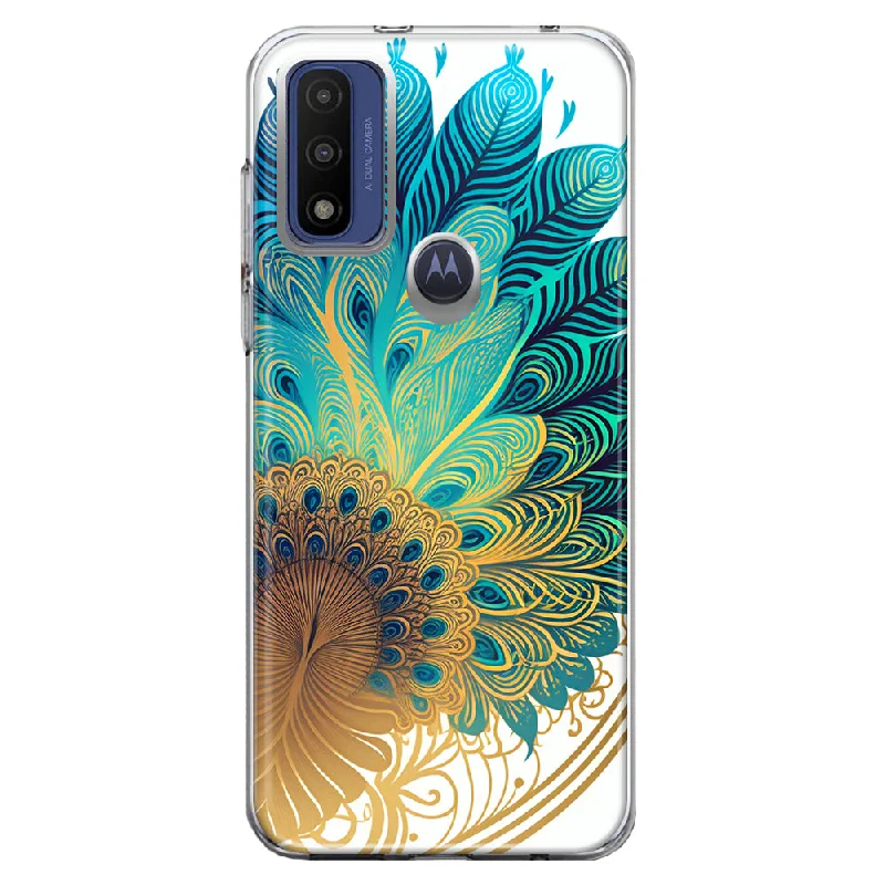 For Motorola Moto G Play 2023 Mandala Geometry Abstract Peacock Feather Pattern Design Hybrid Protective Phone Case Cover