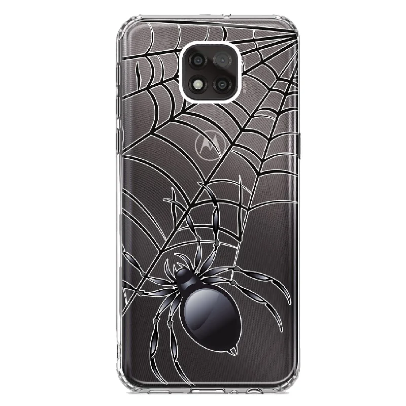 For Motorola Moto G Power 2021 Creepy Black Spider Web Halloween Horror Spooky Design Hybrid Protective Phone Case Cover