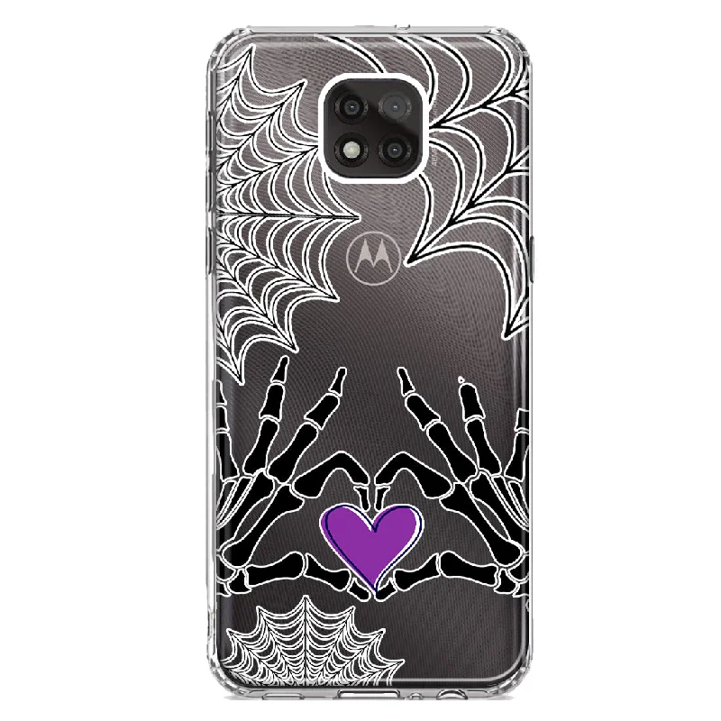 For Motorola Moto G Power 2021 Halloween Skeleton Heart Hands Spooky Spider Web Design Hybrid Protective Phone Case Cover