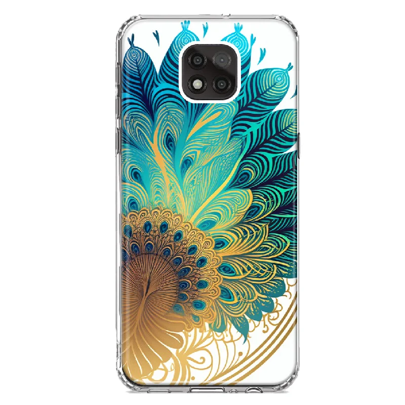 For Motorola Moto G Power 2021 Mandala Geometry Abstract Peacock Feather Pattern Design Hybrid Protective Phone Case Cover