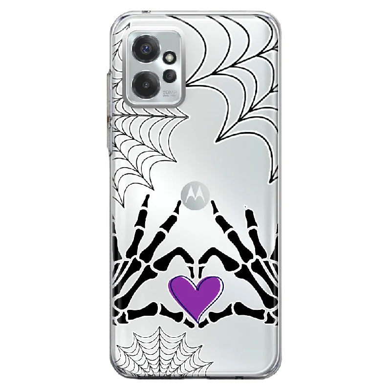 For Motorola Moto G Power 5G 2023 Halloween Skeleton Heart Hands Spooky Spider Web Design Hybrid Protective Phone Case Cover