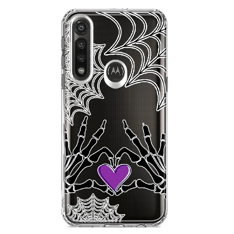 For Motorola Moto G Power Halloween Skeleton Heart Hands Spooky Spider Web Design Hybrid Protective Phone Case Cover