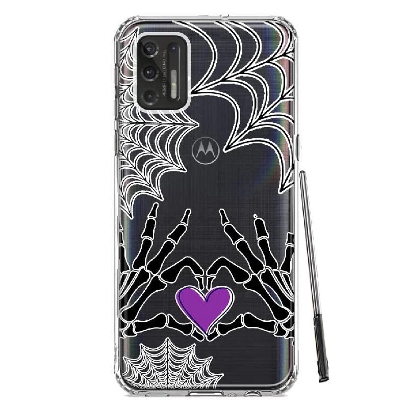 For Motorola Moto G Stylus 2021 Halloween Skeleton Heart Hands Spooky Spider Web Design Hybrid Protective Phone Case Cover