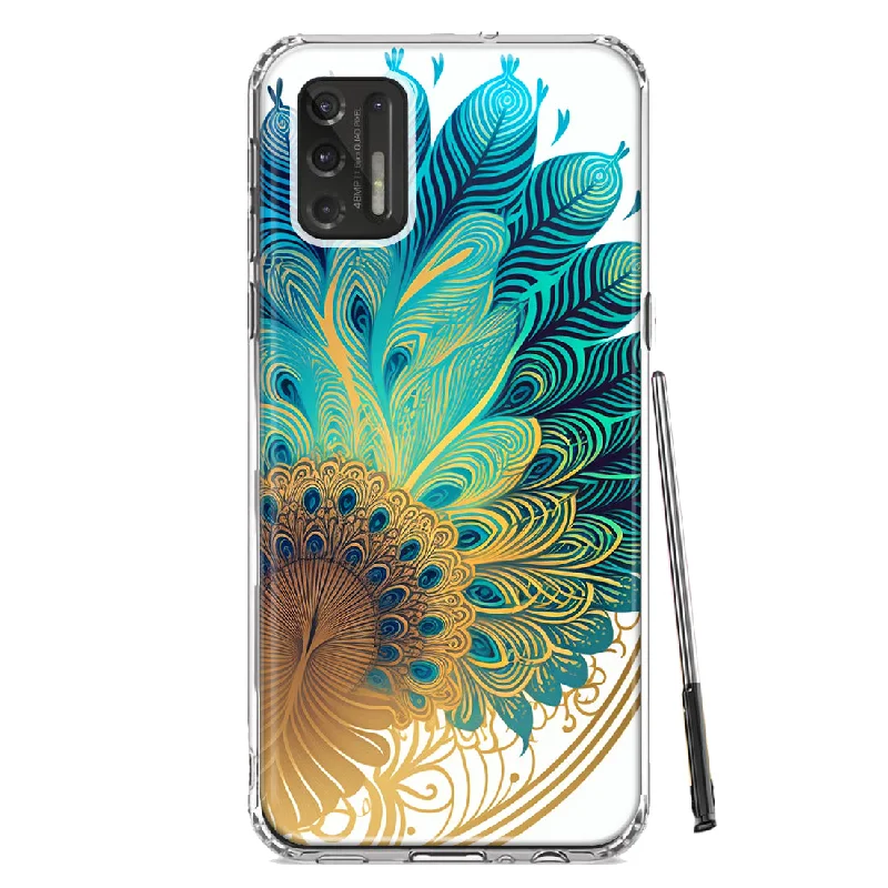 For Motorola Moto G Stylus 2021 Mandala Geometry Abstract Peacock Feather Pattern Design Hybrid Protective Phone Case Cover