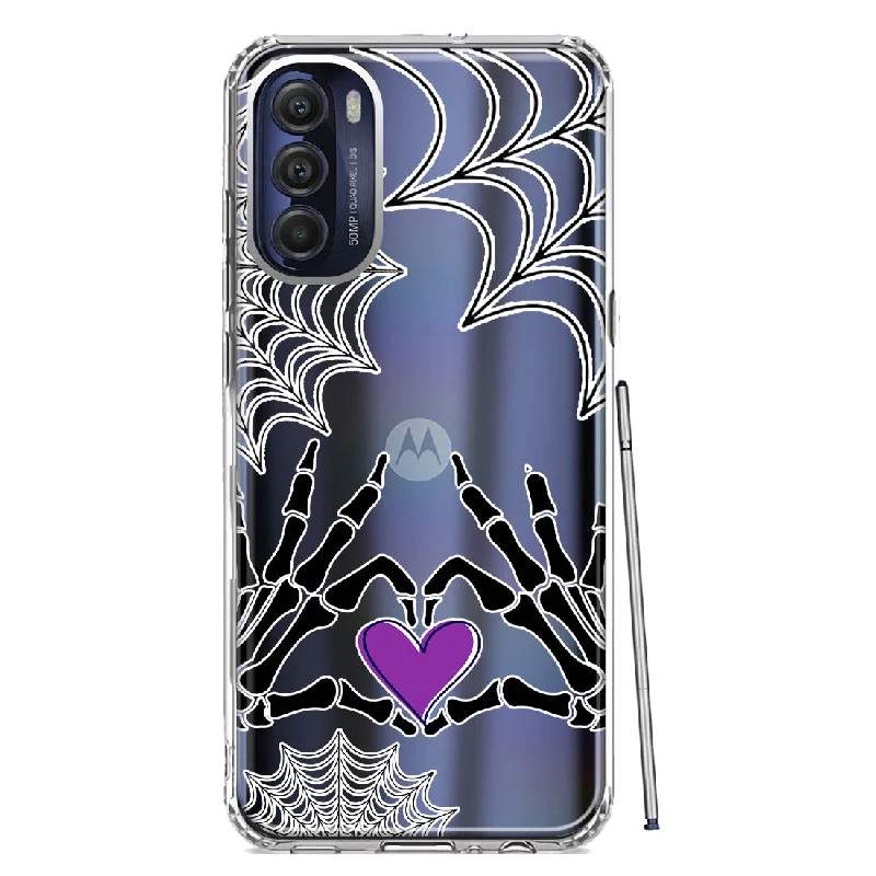 For Motorola Moto G Stylus 4G 2022 Halloween Skeleton Heart Hands Spooky Spider Web Design Hybrid Protective Phone Case Cover