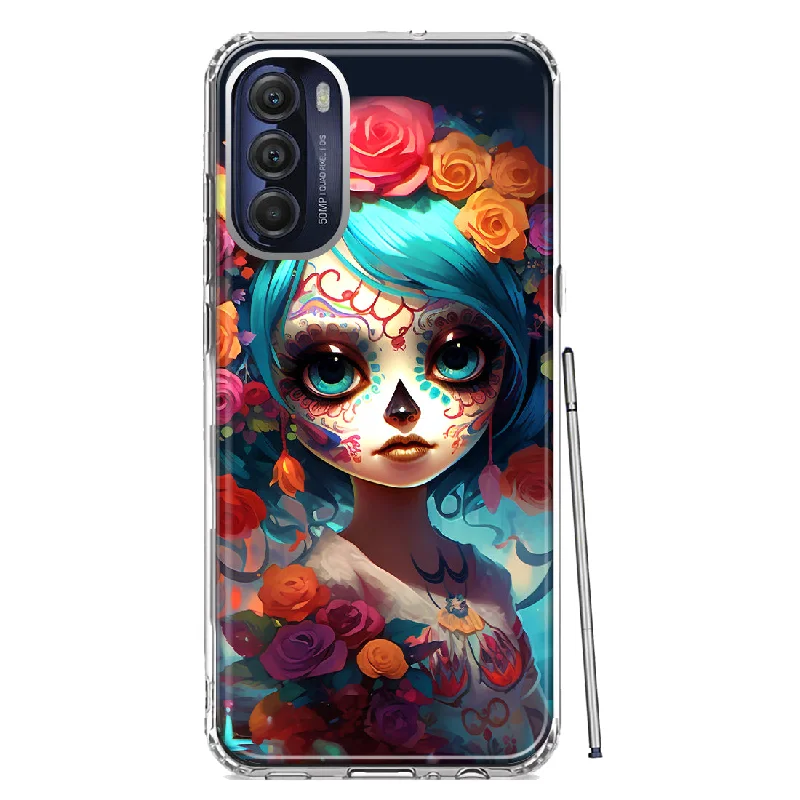 For Motorola Moto G Stylus 5G 2022 Halloween Spooky Colorful Day of the Dead Skull Girl Design Hybrid Protective Phone Case Cover