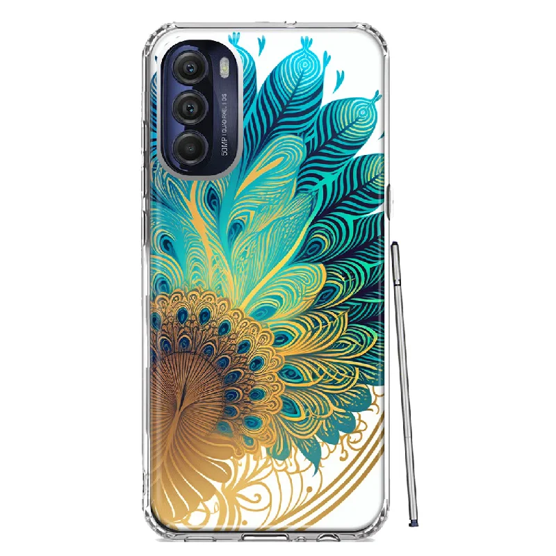 For Motorola Moto G Stylus 5G 2022 Mandala Geometry Abstract Peacock Feather Pattern Design Hybrid Protective Phone Case Cover