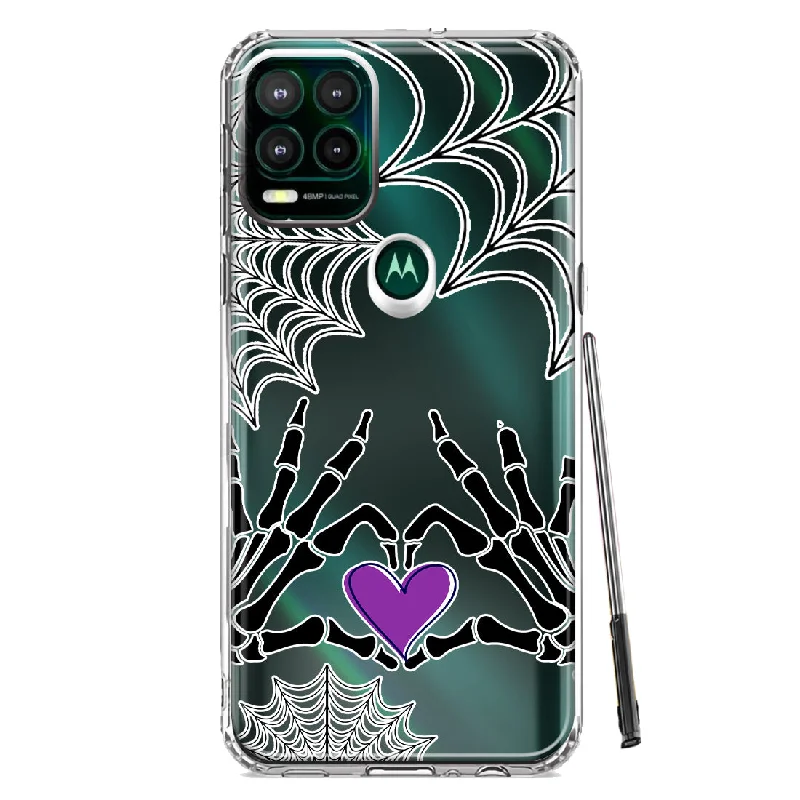 For Motorola Moto G Stylus 5G Halloween Skeleton Heart Hands Spooky Spider Web Design Hybrid Protective Phone Case Cover