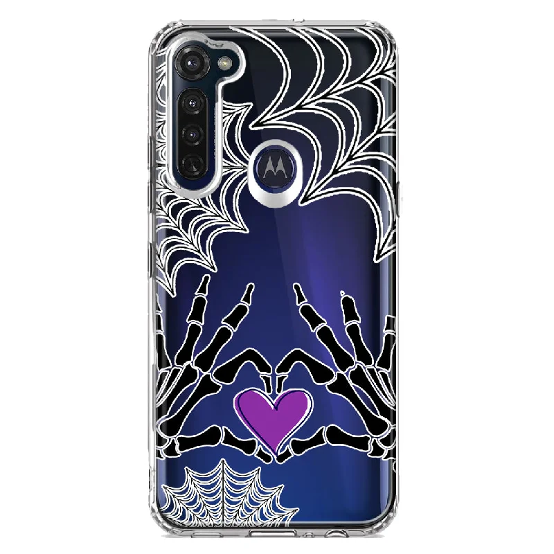 For Motorola Moto G Stylus Halloween Skeleton Heart Hands Spooky Spider Web Design Hybrid Protective Phone Case Cover