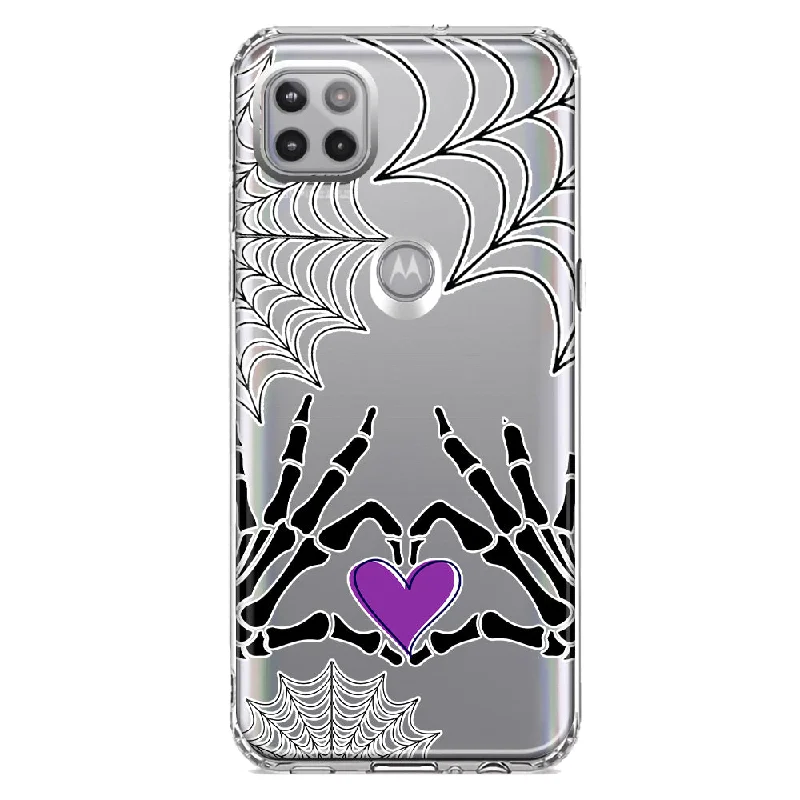 For Motorola One 5G Ace Halloween Skeleton Heart Hands Spooky Spider Web Design Hybrid Protective Phone Case Cover