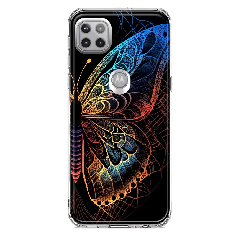 For Motorola One 5G Ace Mandala Geometry Abstract Butterfly Pattern Design Hybrid Protective Phone Case Cover