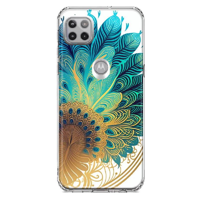 For Motorola One 5G Mandala Geometry Abstract Peacock Feather Pattern Design Hybrid Protective Phone Case Cover